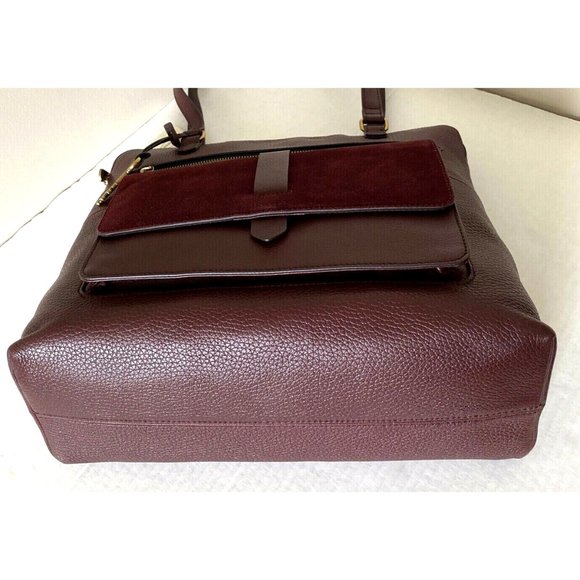 New Fossil Kinley Leather and Suede Shopper Tote Claret Red - Picture 6 of 7